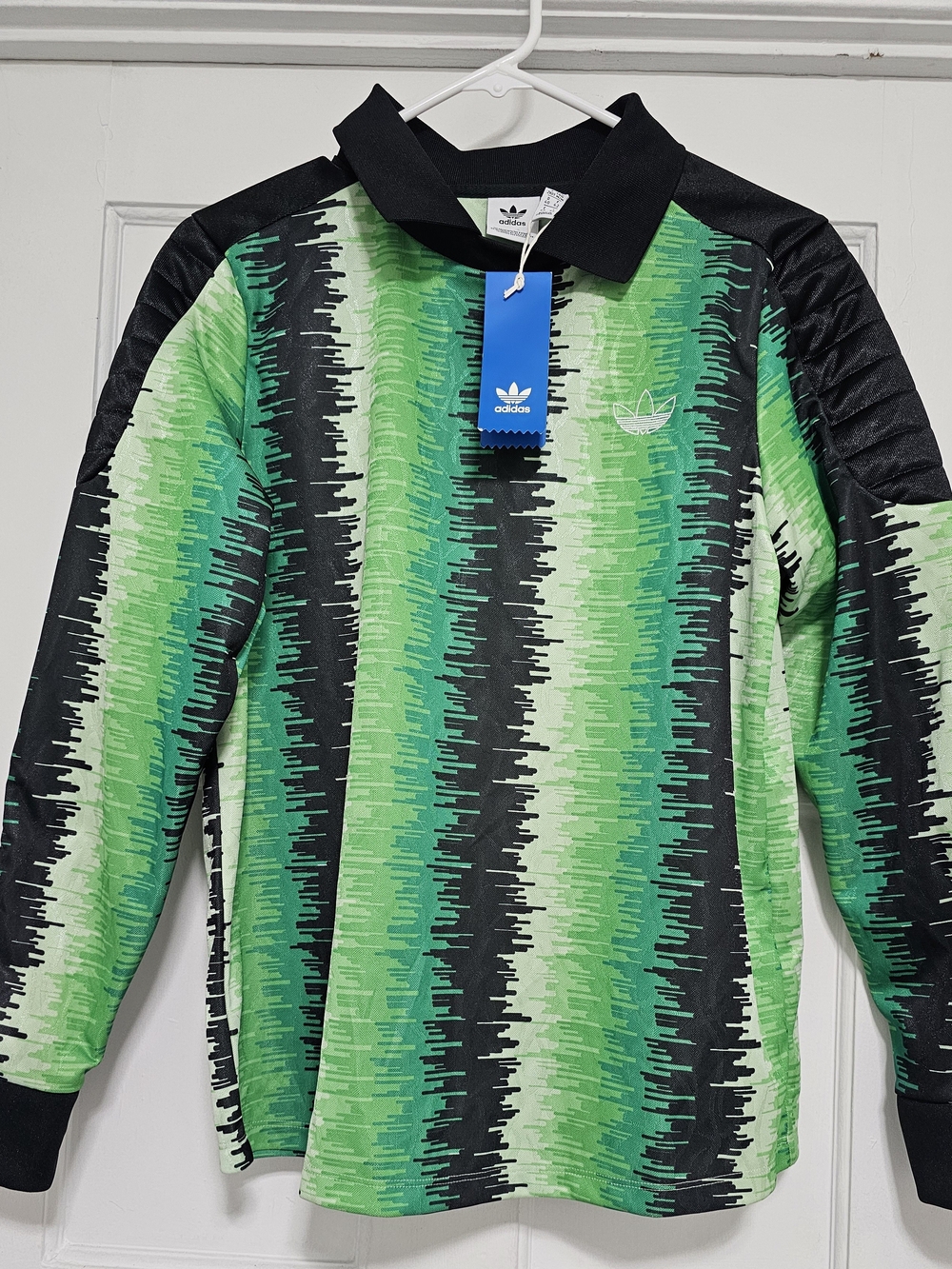 adidas Originals Men’s Long Sleeve Striped Polo Green/Black Logo Size M FM1980 - Picture 7 of 14